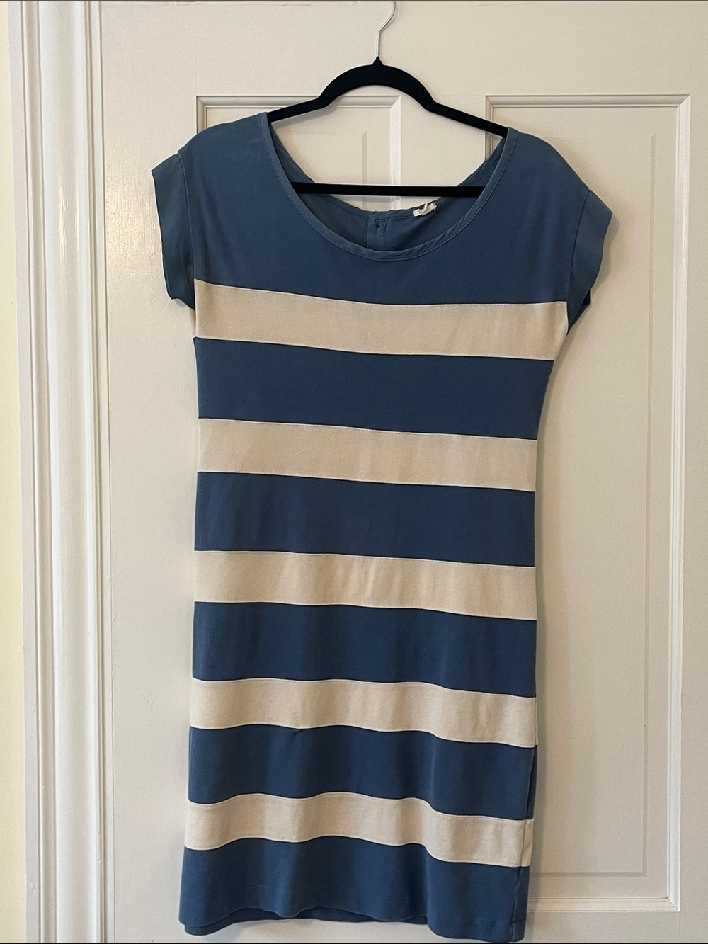 J. Crew Blue and Cream Striped Scoop-Neck Mini Dress
